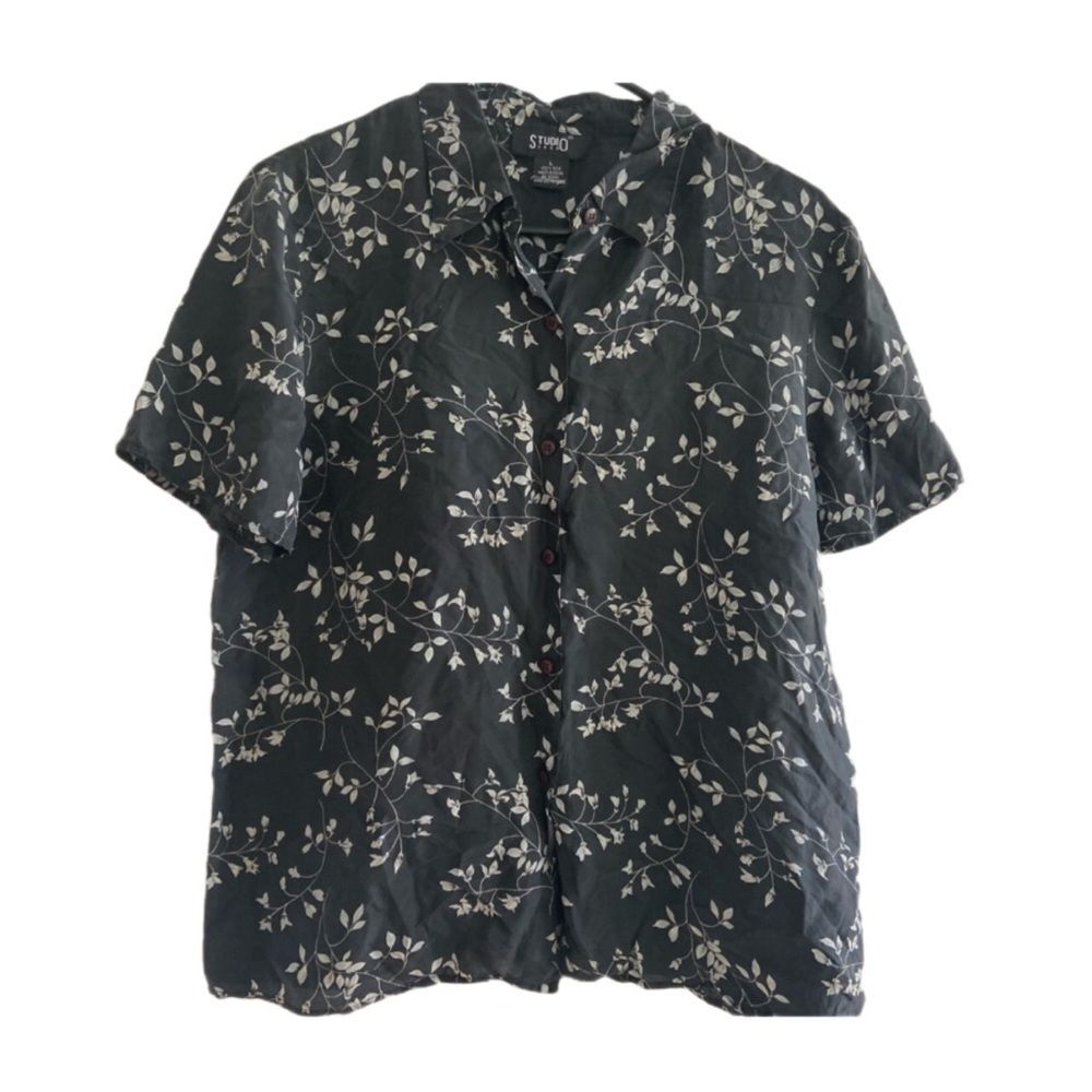 VTG Silk floral vine button up SMALL MINIMALIST GOTH VACATION